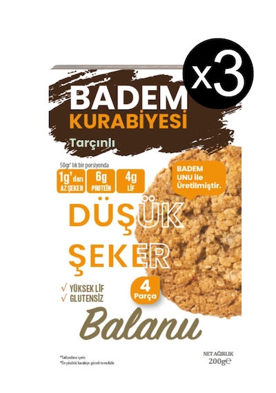 Balanu Düşük Şekerli Tarçınlı Badem Kurabiyesi 200gr X3 Adet