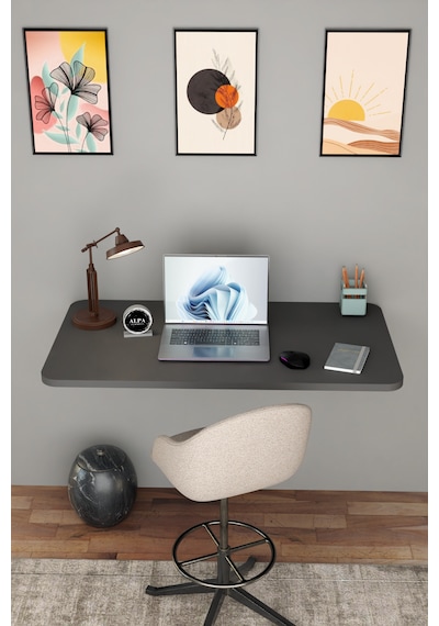 Katlanabilir Duvara Monte Masa - 50x90 Cm Ofis, Ev Çalışma Masası Antrasit