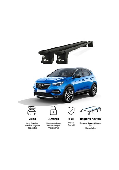 Trio-ıı Opel Grandland 2017 Ve Sonrası Uyumlu Siyah Kilitli Ara Atkı 120cm Port Bagaj Tavan Barı