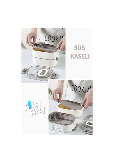 Vagonlife 1 L İki Kat Üç Bölme Paslanmaz Çelik Bento Lunch Box Sos Kaseli Mode