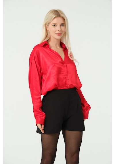 S'amore Clothing Basic Saten Gömlek Kırmızı