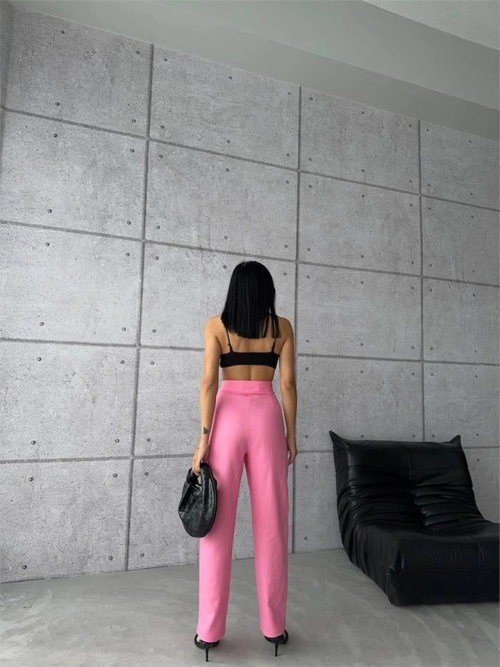 Buğrahayalin Pantolon Kapalı Cep 3 Düğme Detaylı - Pembe