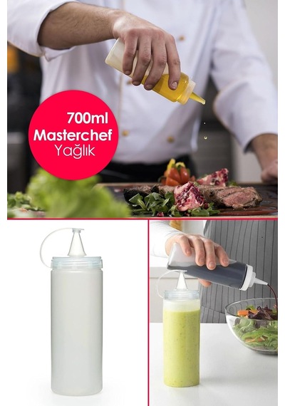 Masterchef Sızdırmaz Kapaklı Plastik Yağ Şişesi, Yağdanlık Sos Şişesi, 700 Ml, Şeffaf, Modern