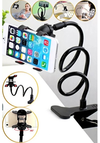 3b Trend 2 Adet Akrobat Telefon Tutucu Siyah Spiral Gövdeli Esnek Telefon Stand Video İzleme Aparatı