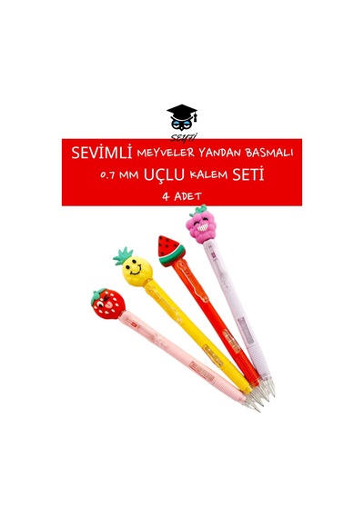 0.7 Versatil Uçlu Kalem Seti Sevimli Meyveler 4 Adet Çok Renkli