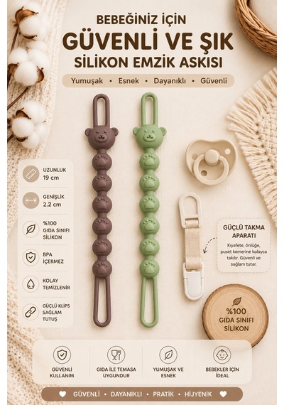 Emzik Askısı - Emzik Zinciri - Emzik Tutacağı 3 Lü Set