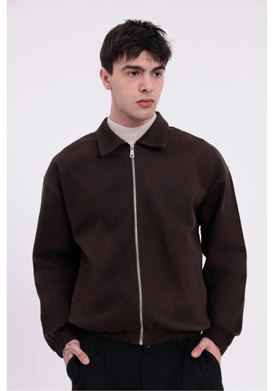 Erkek Gabardin Kumaş Fermuarlı Oversize Beli Lastikli Mevsimlik Ceket-265 Kiremit