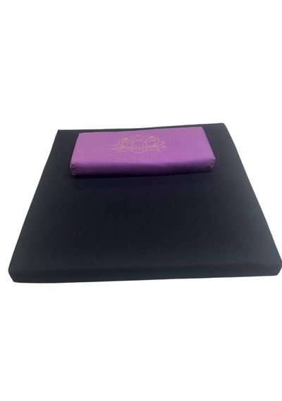 60x60 Meditasyon Minderi Seti İkili Yoga Meditasyon Minderi Lotus Çiçeği Baskılı Meditasyon Minderi Siyah - Mor