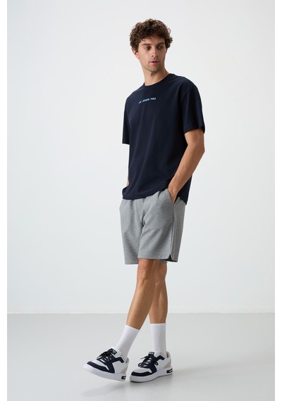 Air Jones Tommy Life Lacivert Pamuklu Kalın Yüzeyi Dokulu Oversize Fit Baskılı Erkek T-shirt - 88364 Lacivert