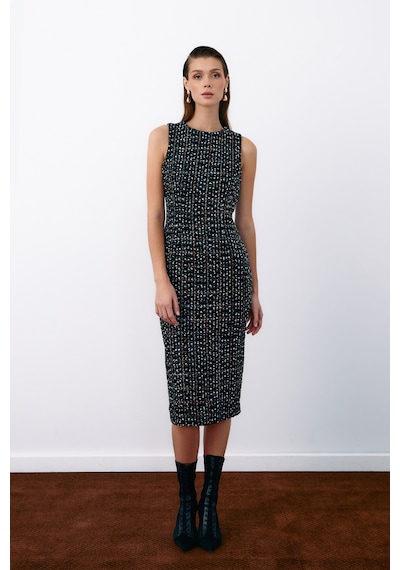 Sateen Kolsuz Tüvit Kalem Elbise - Siyah-135068 Siyah