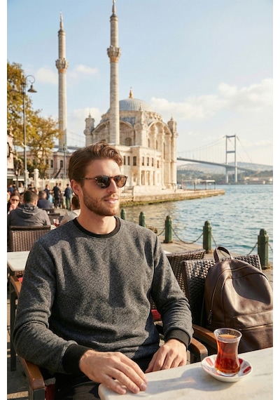 Buratti Slim Fit Bisiklet Yaka Pamuklu Erkek Kazak 456201 Gri