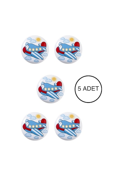 5 Adet Porselen Uçak Çocuk Odası Mobilya Kulbu Seti - Dolap ve Çekmece Kulpları Çok Renkli