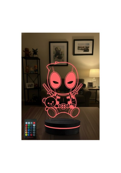 Deadpool 3d Led Gece Lambası Rgb Renk Değiştiren Kumandalı Dekoratif Lamba Çok Renkli