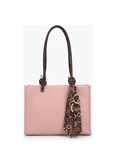 Levano Leather Kadın Fular Detaylı Düğüm Askılı Omuz Çantası Lüks Tasarım Geniş Hacimli Günlük Kol Çantası Pembe
