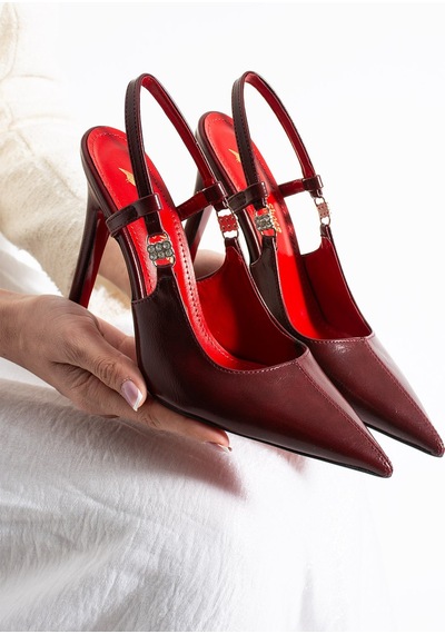 Lebibe Shoes Velmora Kadın Bordo Sivri Burun Slingback 11 Cm İnce Topuk Taş Aksesuar Detaylı Ayakkabı Lebibe Shoes Velmora Kadın Bordo Sivri Burun Slingback 11 Cm İnce Topuk Taş Aksesuar Detaylı Ayakkabı