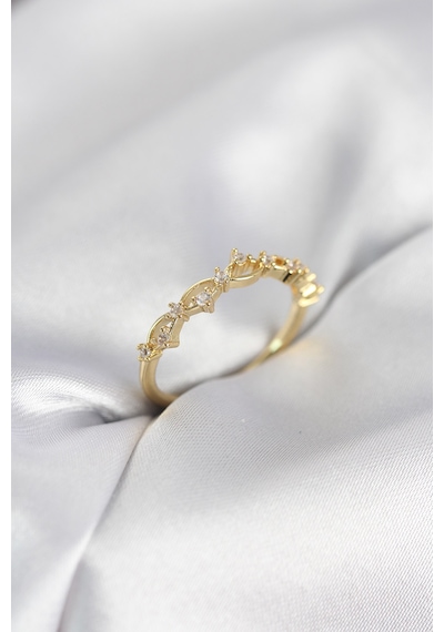 Zirkon Taşlı Pirinç Gold Renk Kadın Yüzük Altın - Beyaz 30962272