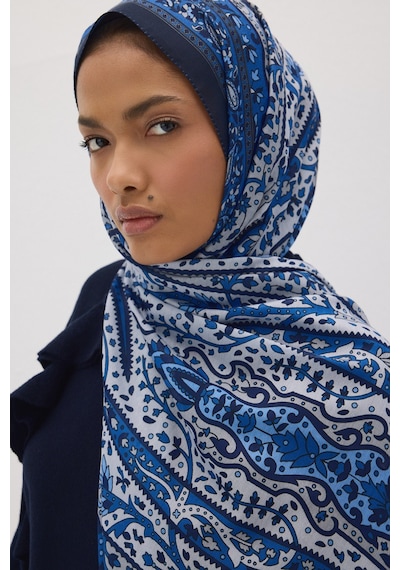 Mirsoy Scarf Almira Pamuk Etnik Desen Şal İndigo