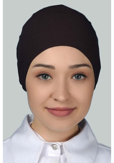 Altobeh Kadın Pratik Dikişsiz Bağcıklı Kaymayan Tesettür Penye Bone - Koyu Kahverengi