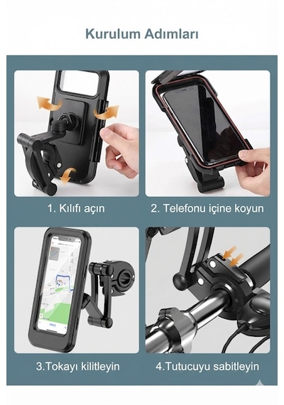 Motosiklet Bisiklet Su Geçirmez Manyetik Telefon Tutucu Gidon Navigasyon Kılıfı Siyah
