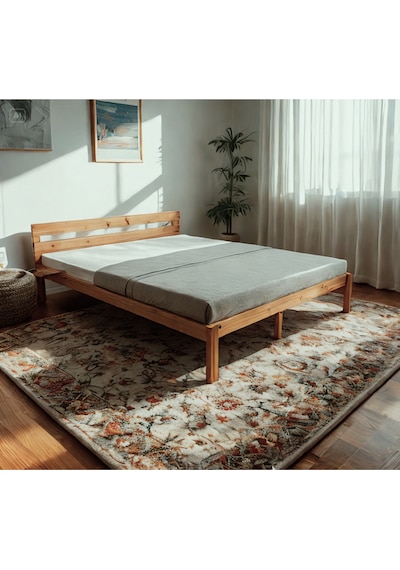 Doğal Masif Ahşap Trend Karyola + 2 Adet Simple Yatak Kenarı Rafı Hediyeli 200x200