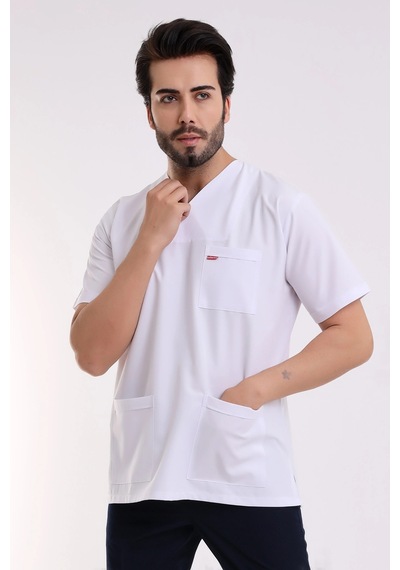 Zarf Yaka Erkek Tek Üst Likralı - 6401 Beyaz Soft