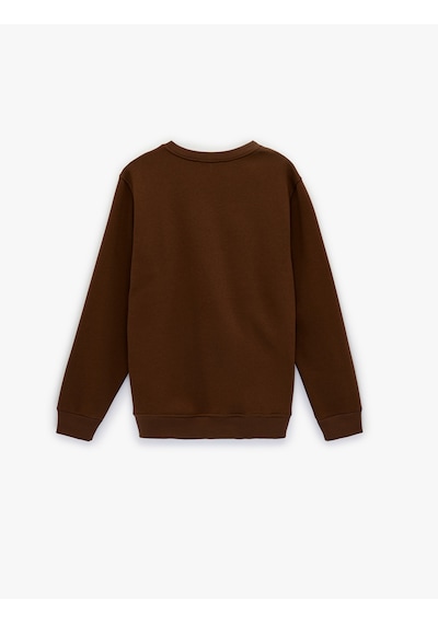 Koton Regular Fit Uzun Kollu Şardonlu Bisiklet Yaka Basic Baskılı Sweatshirt Kahverengi 6sam70046mk Kahverengi