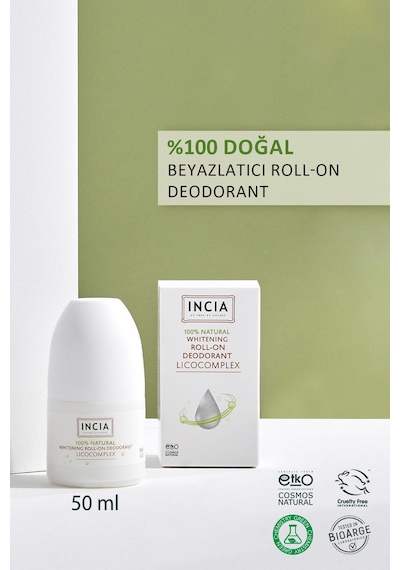 INCIA %100 Doğal Roll On Deodorant Beyazlatıcı Ter Kokusu Önleyici Leke Yapmayan 50 ML