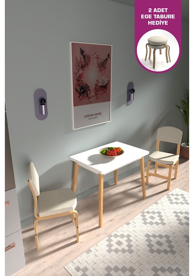 Vilinze Ege Sandalye Avanos Ahşap Mdf Mutfak Masası Takımı - 60x90 Cm Beyaz
