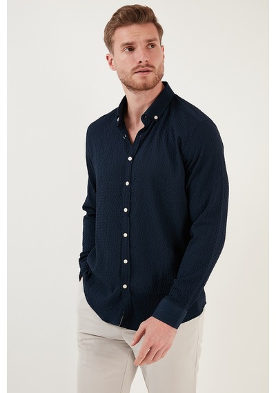 Buratti Pamuklu Çizgili Düğmeli Yaka Uzun Kollu Regular Fit Erkek Gömlek Cf23S112237 Lacivert Buratti Pamuklu Çizgili Düğmeli Yaka Uzun Kollu Regular Fit Erkek Gömlek Cf23S112237 Lacivert