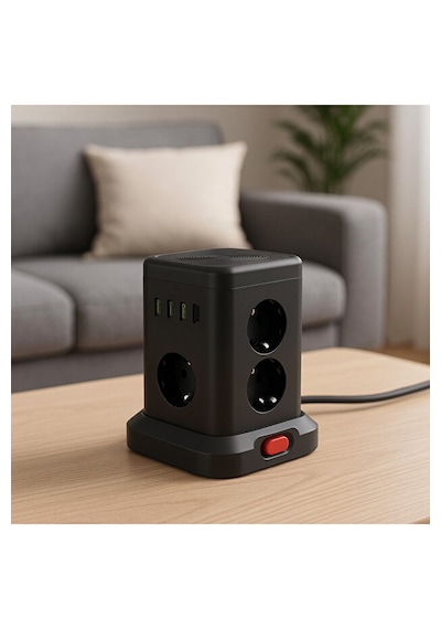 7 Li Kule Tipi Çoklu Priz 3 Usb-a + 1 Type-c Akım Korumalı Tek Tuş Kontrol Kompakt Masaüstü Tasarım 2 m