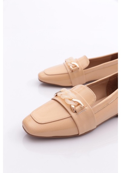 Dgn 5007-23y Kadin Burgu Tokali Loafer Nude Kırışık Rugan