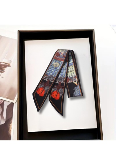 Walkenzo Etnik Retro Desenli Çanta Bileklik Saç Çok Amaçlı Kadın Kelebek Fular Siyah