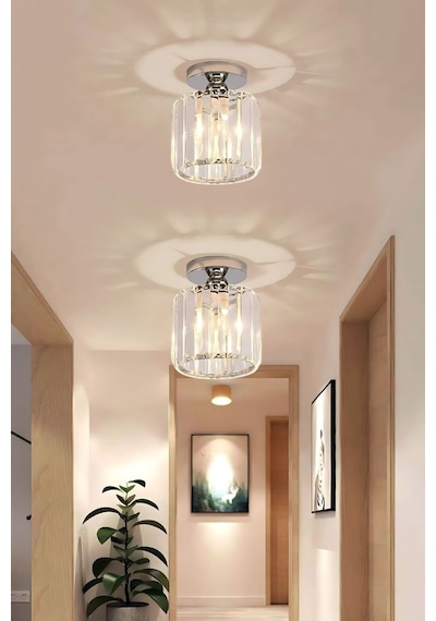Chiaro Forte Model Krom Renk Kaplama Kristal Taşlı Metal Gövde Luxury Serisi Modern Plafonyer Avize Krom