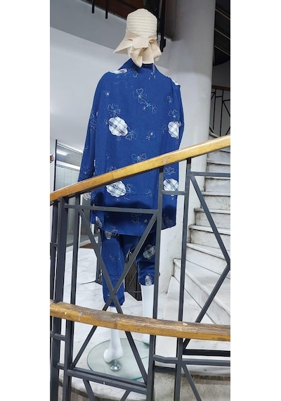 Boho Şalvar Pantolon Asimetrik Ceket Takım Lacivert