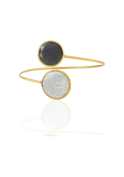 Kadir Jewellery 22 Ayar Altın Kaplama Ayarlanabilir İnci Bilezik Siyah