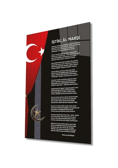 İstiklal Marşı Ve Türk Bayrağı Cam Tablo Modern Ev Ofis Salon Hediyelik Büyük Tablo Duvar Dekoru