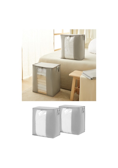 Ocean Home Textile 2'li Pvc Pencereli Gri Renk Kapitone Hurç Set 45 x 30 x 50 cm