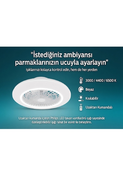 Philips Amigo Fanlı Tavan Lambası 42w Vantilatör + 20 W Aydınlatma Gücü
