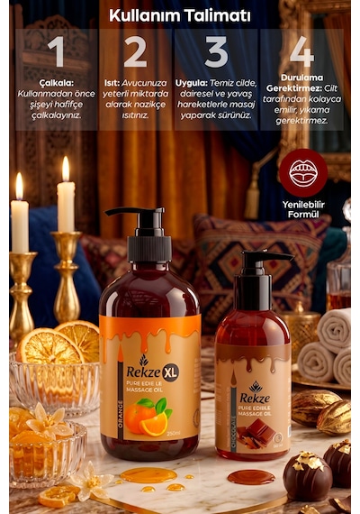 Lüks Çikolata 120ml + Enerji Portakal 250ml Masaj Yağı Seti Romantik, Cilt Dostu, Yenebilir. - 809392992