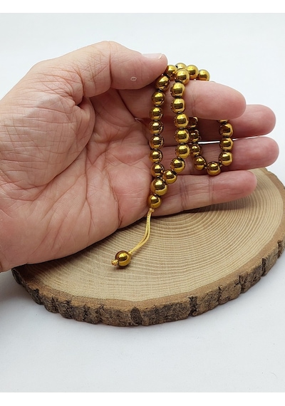 Hematit Taşı Altın Renk 33lük Özel Tasarım Tesbih 8mm 48102 Çok Renkli