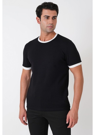Efor Slim Fit Bisiklet Yaka Siyah-ekru Tişört Ts 932