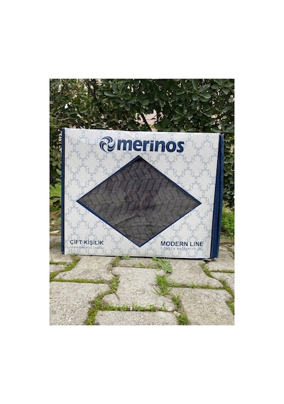 Merinos Modern Line 3 Parça Battaniye Yatak Örtüsü Seti Çift Kişilik Koyu Gri