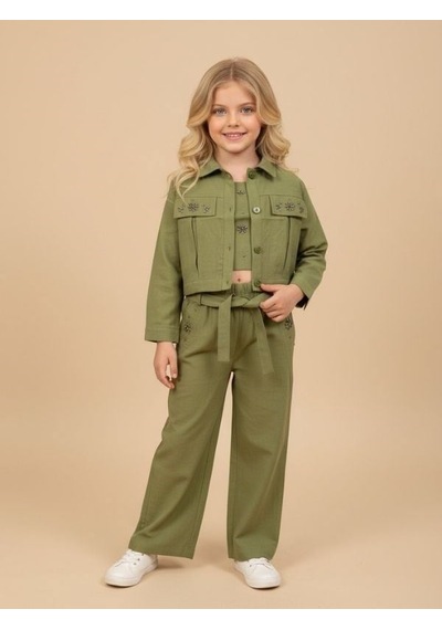 Zekids Kız Çocuk Taş Detaylı Crop-17156 Yeşil