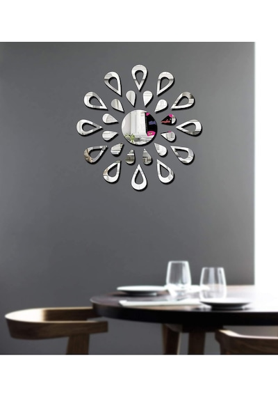 Güneş012 Model Modern Tasarım Mdf Üzeri Akrilik Duvar Dekorasyon Ürünleri Gümüş Renk 50 X 50 Cm