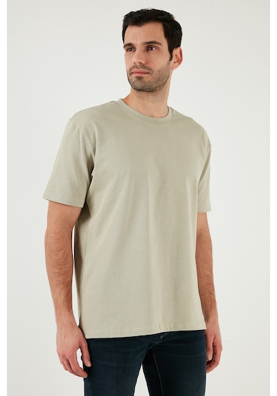 Buratti Pamuklu Relaxed Fit Sıfır Yaka Erkek T Shirt 5905446 Açık Taş