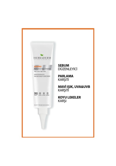 Herbaderm Aknpro Yağlı ve Akneye Meyilli Ciltler İçin Nemlendirici Güneş Kremi SPF50+ Şeffaf 40 ML