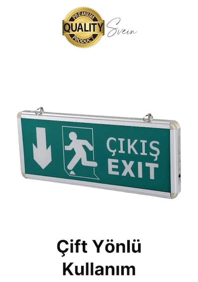 Işıklı Aşağı Çift Yönlü Acil Çıkış Exit Tabelası Şarjlı Yönlendirme Parlayan Armatür Uyarı Levhası