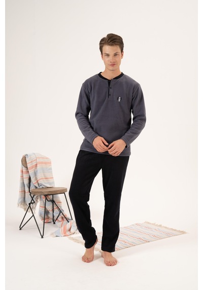 Estiva Erkek Kışlık Düğmeli Yaka Polar Pijama Takımı 001