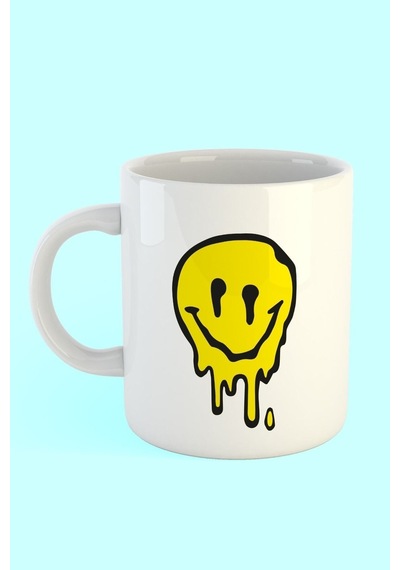 Smiley Baskılı Kahve Kupası Beyaz