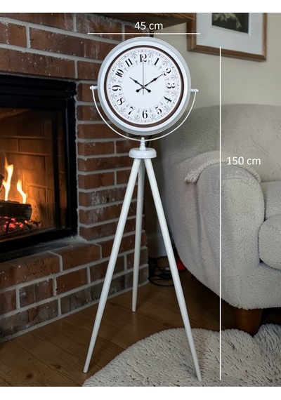Almira Duvar Saati Klasik Rakamlı Beyaz Tripod Ayaklı Saat